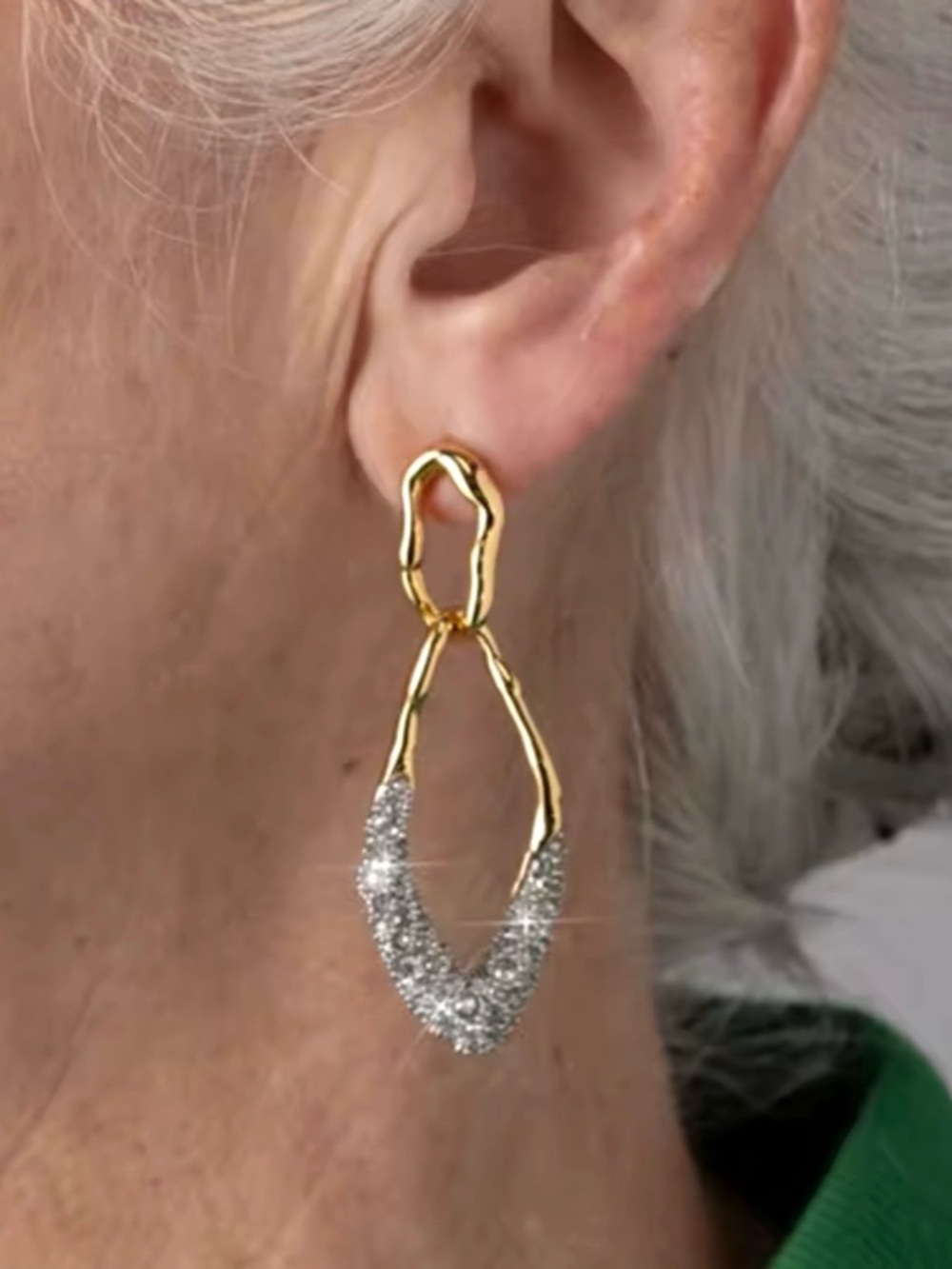NEW ALEXIS BITTAR Solanales Double Link Post Earrings Gold Clear MY13